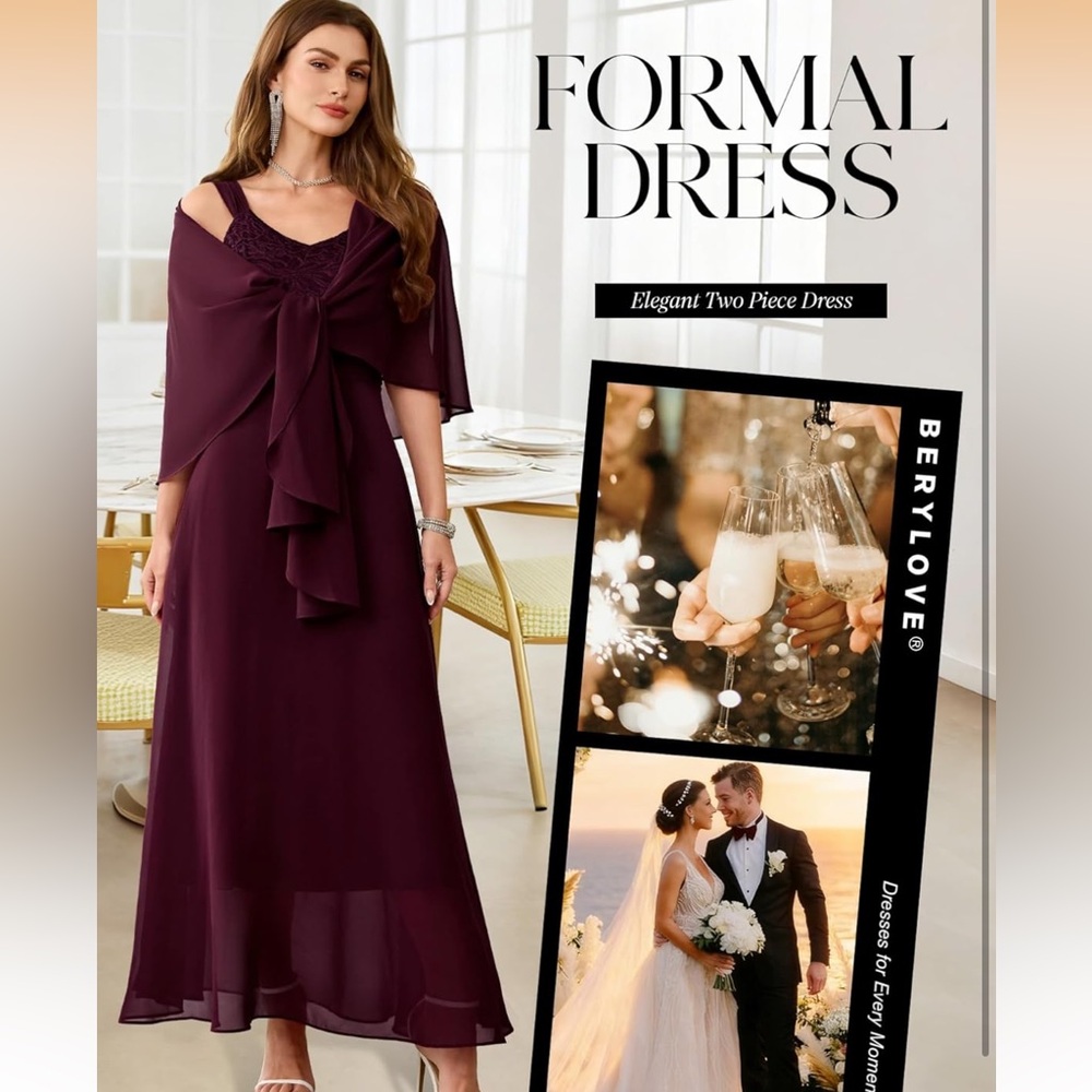BeryLove Cocktail Formal Party Evening Two Piece Lace Chiffon 3XL - Picture 5 of 8